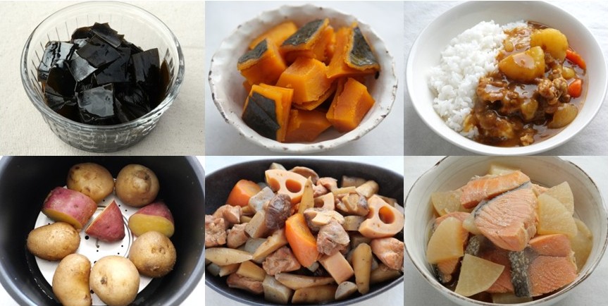 電気圧力鍋NF-PC400で作った煮物や蒸し野菜など、定番料理の一覧写真